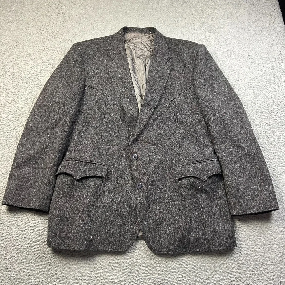 Circle S Mens Blazer Sport Coat Jacket Gray Flecked Elbow Patches USA Made 46R